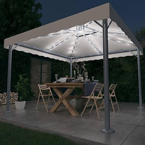 Pavillon mit LED Lichterkette 300x300 cm Creme Aluminium