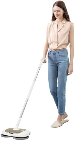 Mopa eléctrica inalámbrica, limpiador de suelos, pulidora con iluminación LED, depósito de agua de 400 ml, para limpiar y pulir sin esfuerzo (dorado y blanco)