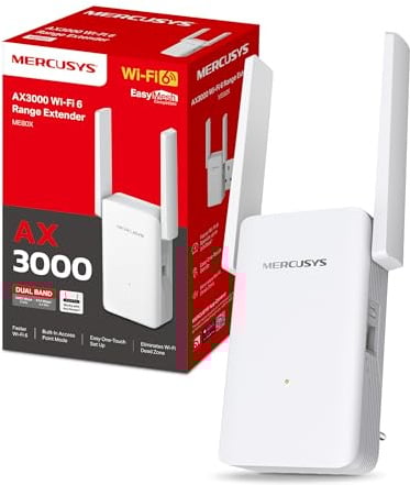 Mercusys ME80X AX3000 WiFi 6 Internet Booster with 2 Adjustable High-Gain Antennas, WiFi Exender Booster, TP link Wifi Extender,Gigabit Wired Connection, EasyMesh, App Control,Work with Any Router