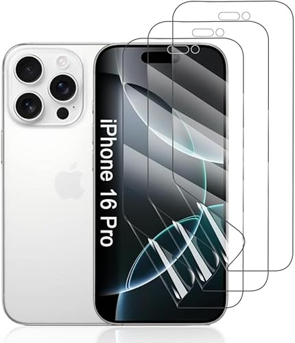 Hhfcryst Hydrogel Folie für iPhone 16 Pro, 3 Stück HD Transparent Weich Schutzfolie TPU Displayschutzfolie (Nicht Gehärtetes Glas)