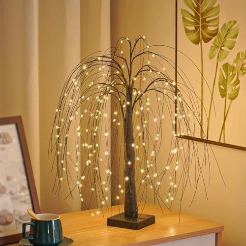 CHENRI Halloween Willow Tree Lights, Halloween-Weidenbaum-Licht, 192 LED Künstlicher Weidenbaum-Nachtlicht, Verstellbare Äste beleuchteter Baum, Tischlampe für Haus und Partydekoration (Schwarz-Warm)
