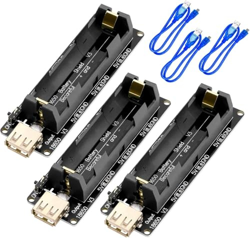 3 Stück 18650 Battery Expansion Shield V3 Micro-USB-Anschluss | unterstützt Micro 5 V/2 A 3 V/1 A Ausgang V3 Batterieschutz mit Kabel, Kompatibel für Arduino, Raspberry Pi, Wemos.