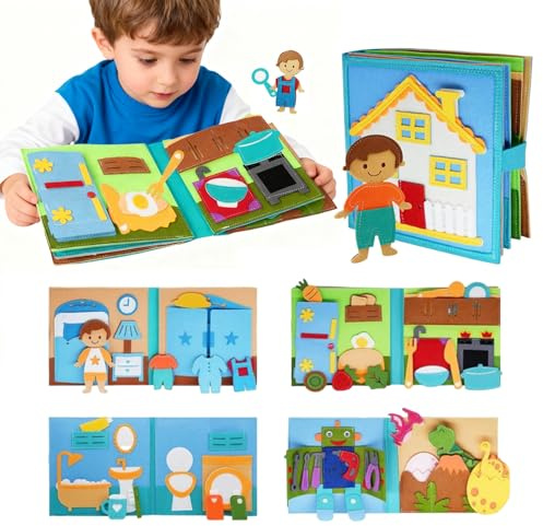 Busy Board Montessori âge 1 an- Livre Occupé de Lapin Montessori,Mécanique | Jouet Éducatif Sensoriel Portable,Développe Motricité Fine,Apprendre l'Autonomie (Habillage, Toilette) pour Bébé