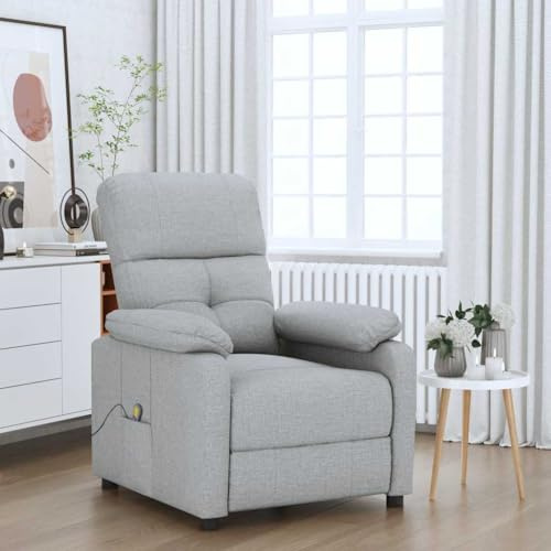 Teenpull Massagesessel Hellgrau Stoff mit 6 Massageprogrammen, manueller Liegefunktion, Verstellbarer Rückenlehne, Fußstütze und Armlehnen, Stabiler Rahmen, ideal für Wohnzimmer, Büro und Entspannung