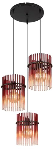 GLOBO Pendant Lamp Dining Table Living Room Light Glass Black Red Glass Rods Metal 3x E27 Diameter 47 x 140 cm