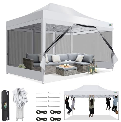 COBIZI Pavillon 3x4,5,Faltpavillon 3x4,5 Wasserdicht Stabil,Pavillon Faltbar Anti-UV mit Mesh-Seitenwände,Pavillion für Camping Events, Partyzelt Gartenzelt mit Tragetasche(3 mal 4,5m Weiss)