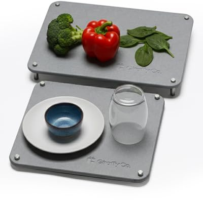 GIRAFFYCO Drying Stone Mat - Space Saver, Stackable Dish Drying Rack Set | Large 40 x 30 cm and Small 33 x 30 cm mats with pull-out storage design to save kitchen worktop space when not in use