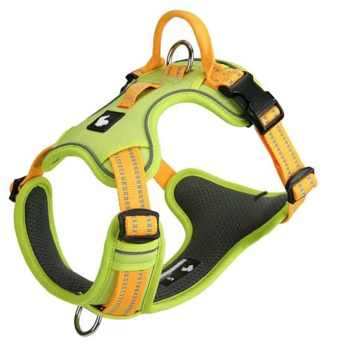 Anti-Zug-Hundegeschirr für Old English Sheepdog mit Griff, verstellbarem, reflektierendem Westen-Design, atmungsaktivem und weichem Mesh-Gewebe sowie Leinenverschlüssen vorne und hinten. Green M