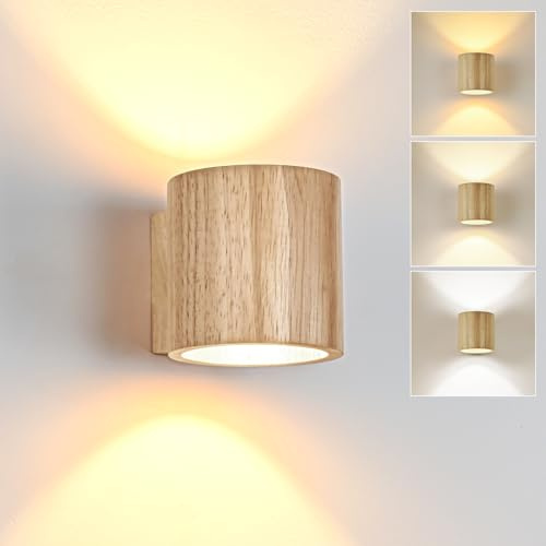 CongShine LED Wandleuchte Innen Holz Wandlampe, Rund Dimmbar Wandleuchte Holz Vintage 6W LED Wand 3000K/4000K/6000K Flurlampe austauschbares G9 Holzlampe Wandbeleuchtung für Wohnzimmer Flur