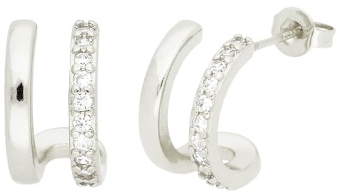 LÖB 750 Weißgold vergoldet Halbcreolen Creolen Ohrringe Zirkonia silber Damen Ohrstecker Rund Elegant Modern Glitzer Strass Steine Brautschmuck