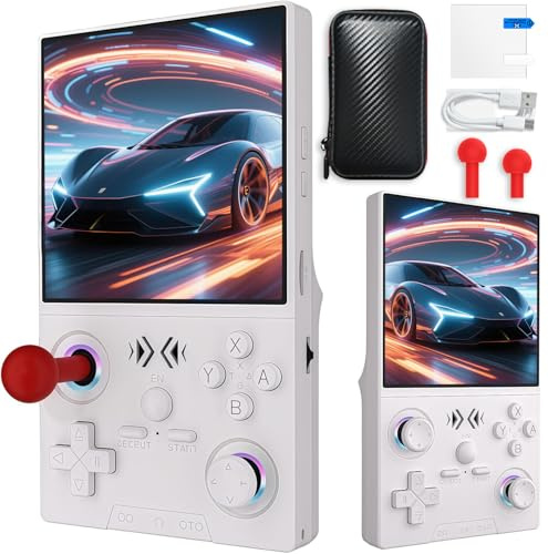 XF40 V console da gioco portatile, schermo IPS da 4 pollici con 128 GB e 22.000 giochi, batteria da 4000 mAh, sistema Linux, 2 joystick rimovibili e borsa di memoria (bianco, 128 G)