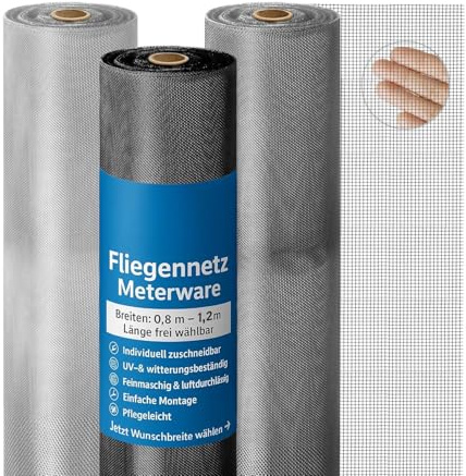 ONPIRA® Fliegennetz Meterware Edelstahl oder Aluminium Rostfrei & Katzensicher – Insektenschutz für Fenster & Türen in Silber oder Schwarz, Zuschneidbar & wetterfest (Edelstahl, 80cm x 2m)