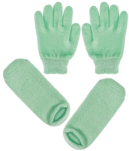 LOLIPPYY Guantes Exfoliantes de Gel Verde para Manos y Pies, Hidratantes y Blanqueadores, Pack 2 Pares para Cuidado Spa, Funda Natural para Piel Seca y Callosidades, Cuidado Personal