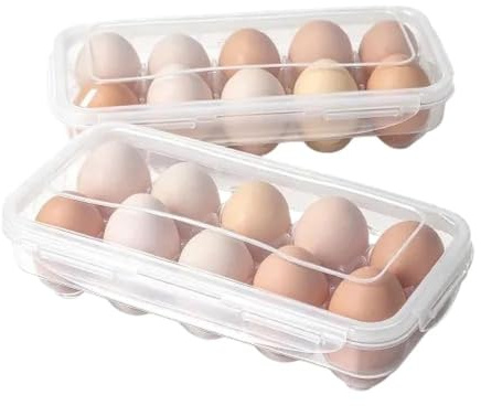 2 Piece Rectangle Clear Plastic Egg Holder, 27.5 x 13 x 6.8 cm 10 Grid Eggs Tray Organizer, Portable Stackable Egg Carrier, Kitchen Fridge Eggs Box for Picnic and Outdoor Use