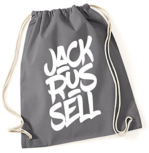 siviwonder Turnbeutel - JACK RUSSELL TERRIER Jackie Jacky Rusell - FONT Schrift Baumwoll Tasche Beutel grau