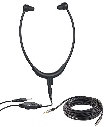 newgen medicals Kopfhörer mit Kabel: TV-Kinnbügel-Kopfhörer, 3,5-mm-Klinkenbuchse, 5 m Verlängerungskabel (Kopfhörer kabelgebunden, Kopfhörer mit Audiokabel, Hörgeräte für Senioren)