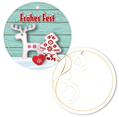 25er Pack Geschenkanhänger Frohes Fest Rentier türkis ca. Ø 95 mm