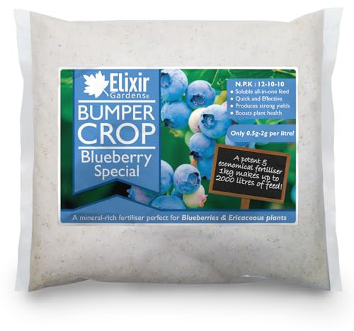 Elixir Gardens Bumper Crop Blueberry Special Fertiliser | Soluble Feed for Blueberries, Raspberry & Strawberry Plants | 1kg - 20kg Supplied in Bag or Tub | NPK 12-10-10+ 4 | 1kg Polythene Bag
