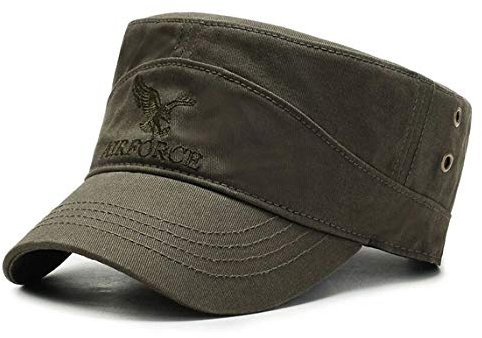 CHENNUO Vintage Stickerei Military Cap Herren Army Kappe Verstellbar Flat Top Baseballmütze (Armee grün)