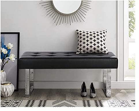 INMOZATA Dining Bench Soft Padded Long Seat Faux Leather Steel Base Lounge Stool