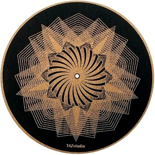 TAZstudio Cork Turntable Mat for Better Sound Support on Vinyl LP Record Player - Original Geometric Design- Dark light Cork slipmat [3mm Thickness]- m5