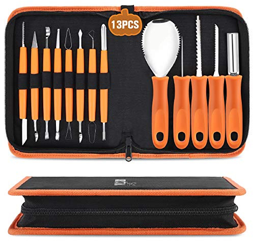 CHRYZTAL Pumpkin Carving Kit Tools Halloween, 13PCS Professional Heavy Duty Carving Set, Stainless Steel Double-side Sculpting Tool Carving Kit for Halloween Decoration Jack-O-Lanterns
