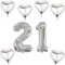 XXL Folienballon 21 Geburtstag, Folienballon Zahl 21, Folienballon Zahl 21 Silber, Luftballons Zahl 21, Nummer 21 Luftballon Silber, Folienballon 40 Geburtstagsdeko Ballon Zahl 21