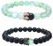 UEUC Paar Distanz Armbänder mit CZ Crown King & Queen Seine Freundschaft Schwarz Matt Achat Stein 8mm