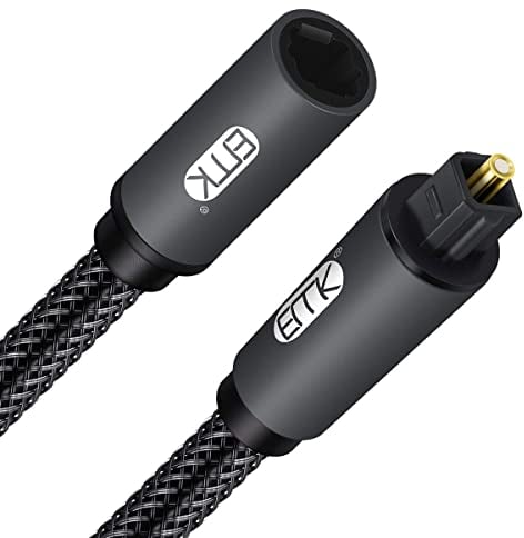 EMK - 1M Cable óptico de audio Toslink hembra a macho, cable extendido de nailon trenzado de larga duración compatible con Sound Bar, Smart TV, Home Theater