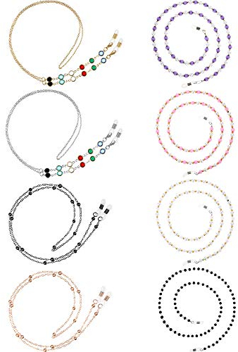 8 Stücke Brillen Ketten Perlen Sonnenbrillen Gurt Halter Elegante Brillenhalter Kette, 8 Stilen (Weiß, Schwarz, Lila, Lila, Rosa, Gold, Silber)