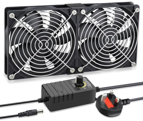 GDSTIME Dual 120mm Fan with 220V 240V AC Plug 2 x 120mm Computer Fan DC 4-12V Adjustable Speed Big Airflow For Cabinet Chassis PC Server Machine