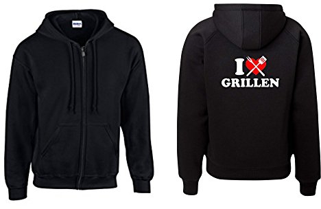 Textilhandel Hering Jacke - I Love Grillen (Schwarz, S)