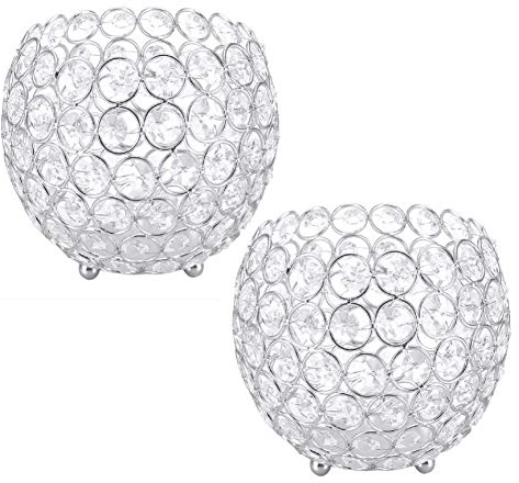 MAGICVOGEL 2er Set Silber Kerzenhalter Kristall Glas Kerzenständer Teelichthalter Dekoration für Hochzeit Geburtstag Party Küche Wohnzimmer Büro (15x13.5cm)