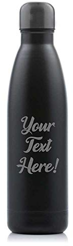 Personalised Black Thermo Vacuum Drinking Bottle - Engraved - Enter Your Custom Text.