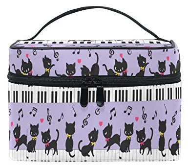 Trousse de maquillage de grande capacité - Organisateur de notes de musique - Chat - Animal - Portable - Trousse de toilette pour femmes et filles, multicolore, 23*16*17cm, Trousse de toilette