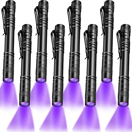 Honoson 8 Pieces UV Black Light Flashlight Small Blacklight Flashlights Pen Lights for Leak, Pet Urine, Hotel Inspection, Dry Stain and Dye Detector, 5.2 Inches Long