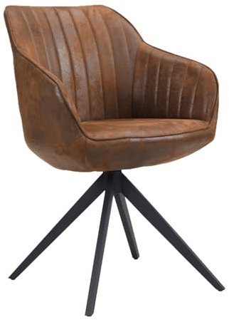 B&D home® Esszimmerstuhl ARVIT drehbar – mit Armlehnen, 360° Drehfunktion, Stoff in Wildlederoptik braun, Metallgestell schwarz, komfortabel gepolstert