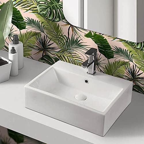 Inbagno Lavabo da appoggio Rettangolare con Foro Rubinetto, in Ceramica Bianca Lucida, Disponibile in Diverse Dimensioni (52x42)