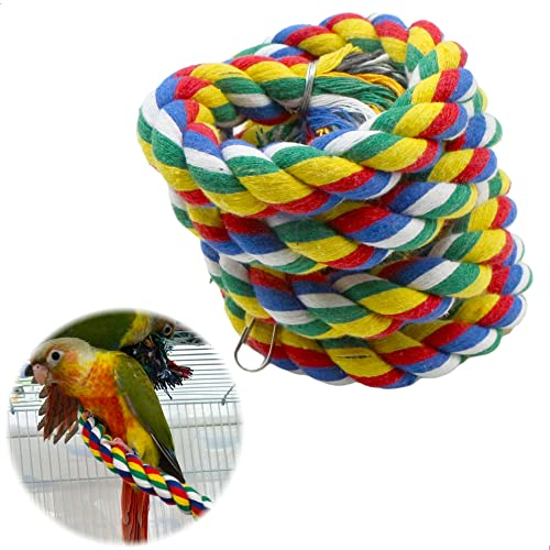 Vogel Seil Papageien Kletterspirale Schaukel - Vögel Climbing Rope Sling, Hänge Käfig Baumwolle Seil, für Vogelkäfig Garten und Fenster, Wellensittiche, Sittiche, mit Glocke, Farbige, 1m