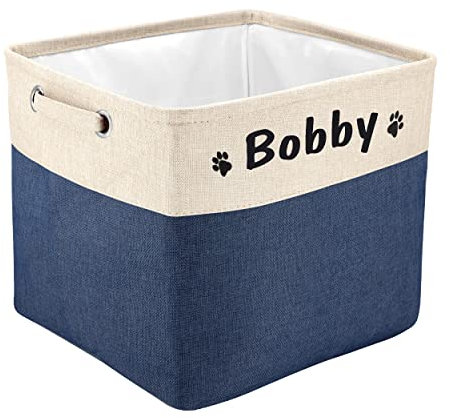 PET ARTIST Collapsible Dog Toy Storage Basket Bin with Personalized Pet's Name-Rectangular Box Chest Organizer for Toys,Dog Coats,Dog Clothing,Dog Apparel & Accessories (DeepBlue Big One), Navy