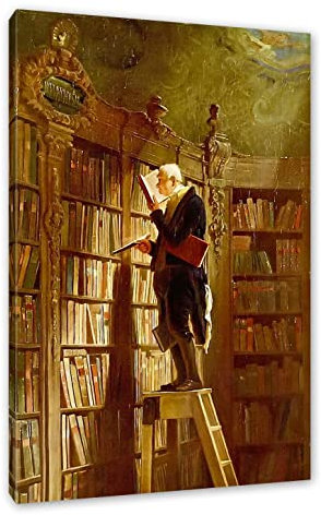 Pixxprint Carl Spitzweg - Der Bücherwurm, Größe: 60x40cm, Leinwandbild, fertig gespannt, Wandbild, Dekoration, Kunstdruck, kein Poster