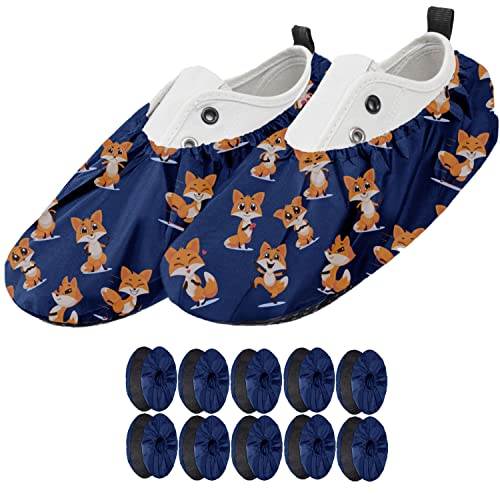 Ferocity 5 Paar Mehrweg Schuhüberzieher EU 25-30 für Kinder Wasserabweisend Überschuhe Rutschfester Waschbarer Schuhschützer Unisex Jungen Mädchen aus Polyester Motiv Foxes x5 [142]