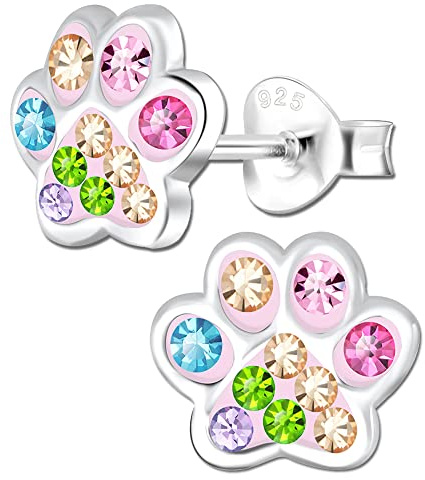 Mädchen Kinder Damen Ohrringe 925 Sterling Silber Kristall Pfote Ohrstecker