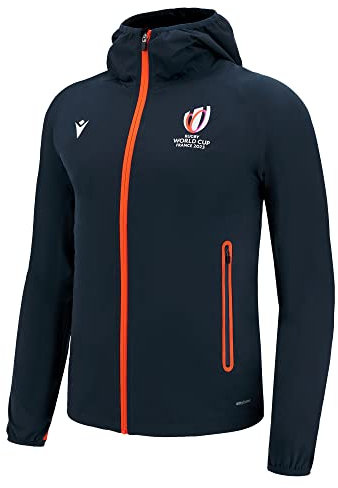 Macron Offizielle Rugby World Cup 2023 Wasserdichte Jacke für Erwachsene, blau, Large