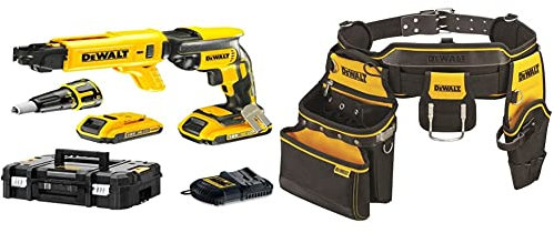 DeWalt DCF620D2K-QW 18V - XR LI-ION - Atornillador Panel yeso sin escobillas XR 18V Li-Ion 2,0Ah + Cargador rápido de tornillos con maletín TSTAK & DWST1-75552 Delantal porta-herramientas, Negro