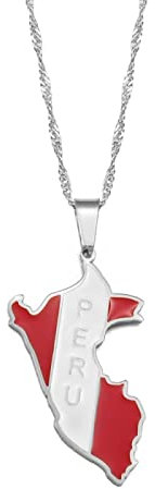 FENGJIAREN Peru Karte Anhänger Halskette – Peru Karte mit Flagge Anhänger Halsketten Peruanischer Schmuck Ethnisches Land Schlüsselbeinkette Patriotische Pullover Halsketten,Silber,45cm