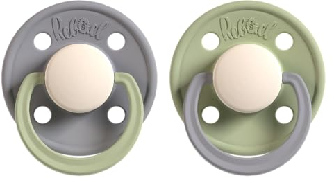 Rebael Fashion Schnuller | 2er-Pack | Naturkautschuk/Latex | Hergestellt in Dänemark | BPA-Frei | Sauger in Kirschform | Stormy Pearly Dolphin/Cloudy Pearly Pony, Größe 1 (0-6 Monate)