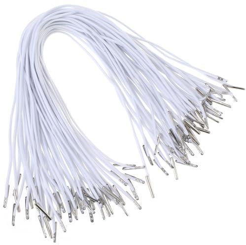 NOLITOY Lot de 50 Cordons Élastiques Blancs avec Embouts Barbelés Métalliques Élastique Résistant pour Fixation Rapide, Chapeaux, Reliure, Artisanat, Décoration Fabrication DIY
