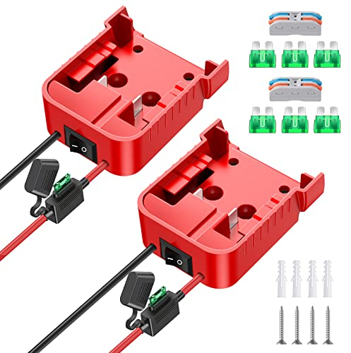 2 Packungen Power Wheels Adapter für Milwaukee M18 Batterieadapter 18 V Power Wheels Batterieumwandlungsset mit Schalter, Sicherung und Drahtklemmen, 12 AWG Draht, Stromanschluss für DIY RC Auto