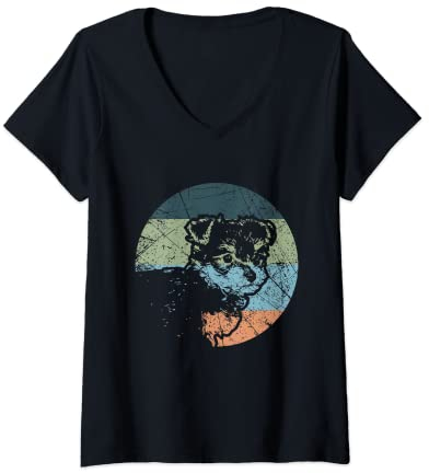 Womens Retro Dog Silhouette - Vintage Teacup Yorkie V-Neck T-Shirt